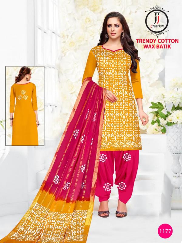 JJ Trendy Cotton Wax Battik Designer Patiyala Dress Material